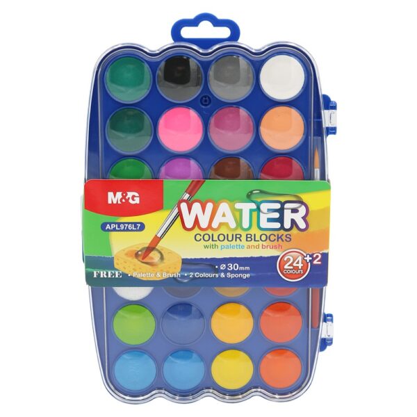 M&G vodene barvice 26 barv (30 mm) + paleta in čopič